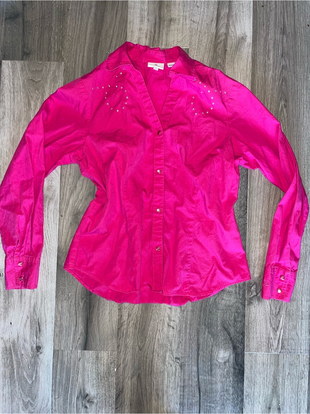 Western Angel Ranch Bright Pink Button-Down Shirt with Embellishments